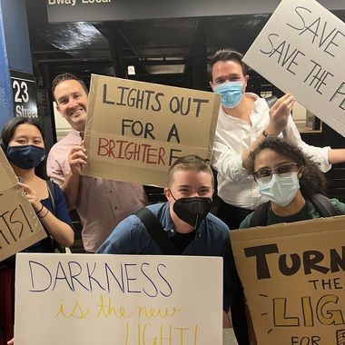 NYC Bird Alliance staff join the 2023 Lights Out rally outside City Hall.