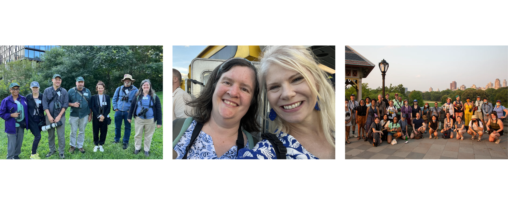 Left to right: Elizabeth enjoying birding in Brooklyn Bridge Park with several NYC Bird Alliance board members; Elizabeth and board member Karen Benfield on NYC Bird Alliance’s Sunset Eco Cruise; Elizabeth joins a Pride-month Let’s Go Birding Together bird outing, an event and a community that she was particularly passionate about.  