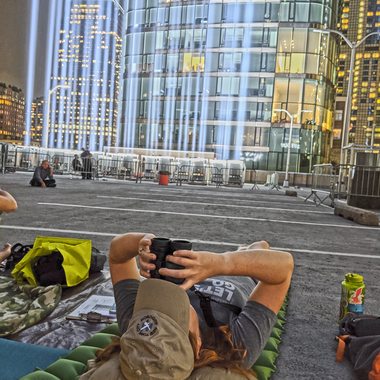 Volunteers monitor the Tribute in Light Memorial. Photo: NYC Bird Alliance